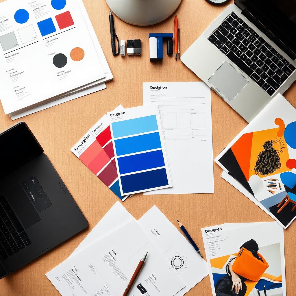 Designer's desk with brand identity materials